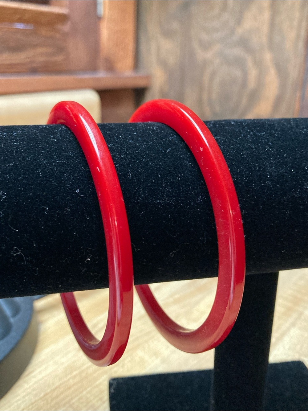 Bold Red Bakelite Bangle Bracelets- Women's Jewelry